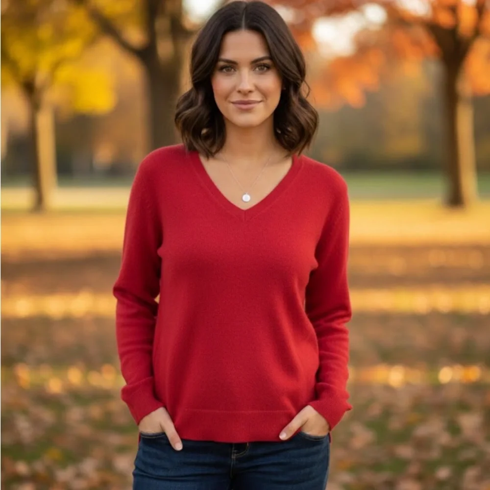 NWT J. Crew Vibrant Red Long‎ Sleeve V-Neck Top size XS